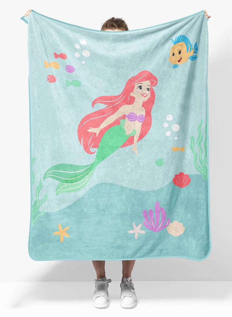 Sunny Side Up Disney The Little Mermaid Plush Travel Throw Blanket - Measures 40 x 50 Inches - Super Soft & Cozy Princess Travel Accessories Features Ariel - Image 1