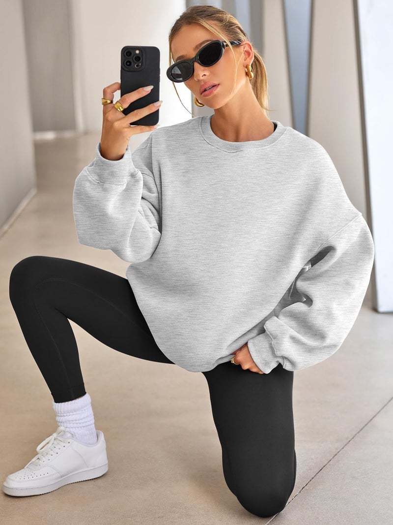 EFAN Womens Sweatshirts Hoodies Oversized Sweaters Crewneck Fleece Casual Tops Basic Comfy Fall Fashion Clothes 2026 Plus Size Maternity Workout Lounge Wear Winter Outfits Grey XL - Image 3
