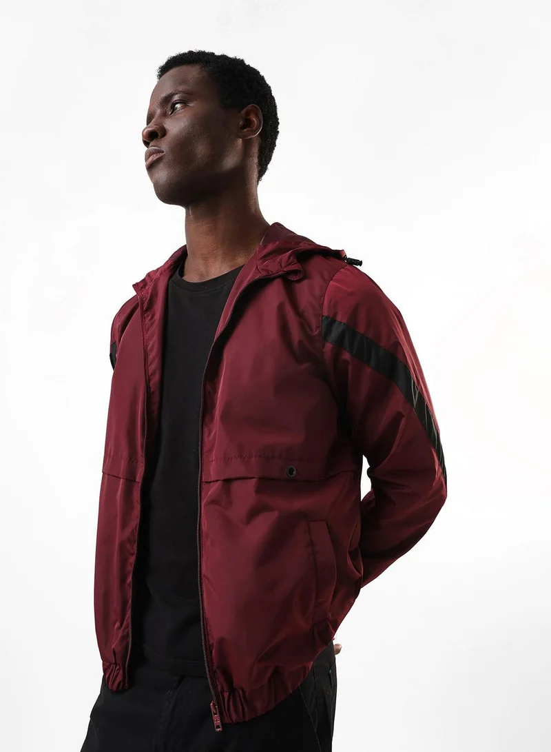 Dennis Lingo Men's Deep Maroon & Black 100% Polyester Utility Regular Fit Jacket