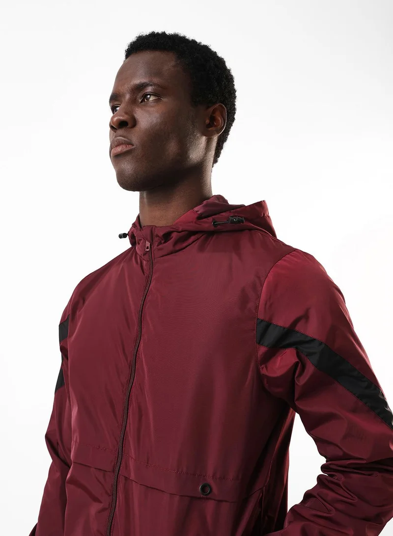 Men's Deep Maroon & Black 100% Polyester Utility Regular Fit Jacket