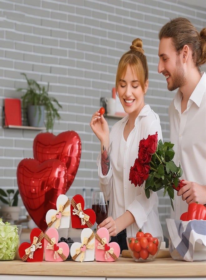 Cinnvoice مجموعة سينفويس المكونة من 6 قطع من اللافتات الخشبية لعيد الحب، صينية على شكل قلب قابلة للعكس، ديكور خشبي لعيد الحب، مكعبات خشبية على شكل قلب باللونين الأحمر والوردي لحفلات الزفاف والذكرى السنوية (نمط عصري). - Image 4