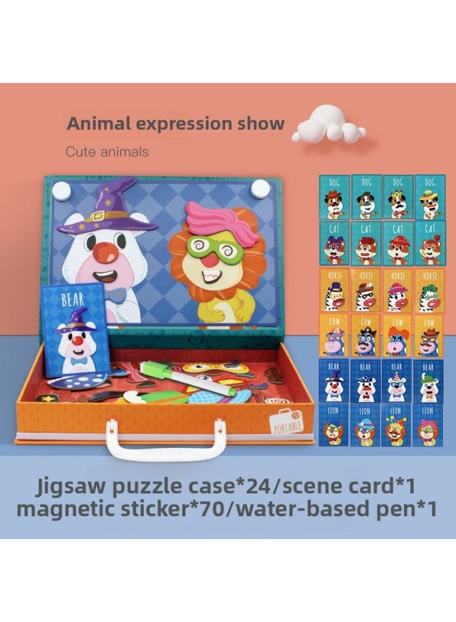 Magnetic Puzzle Children's Brain Toys 3-6 Years Old Baby Girls Boys Magnetic Stickers Kindergarten Early Education-Color:ZKB-animal Expression Show - Image 1