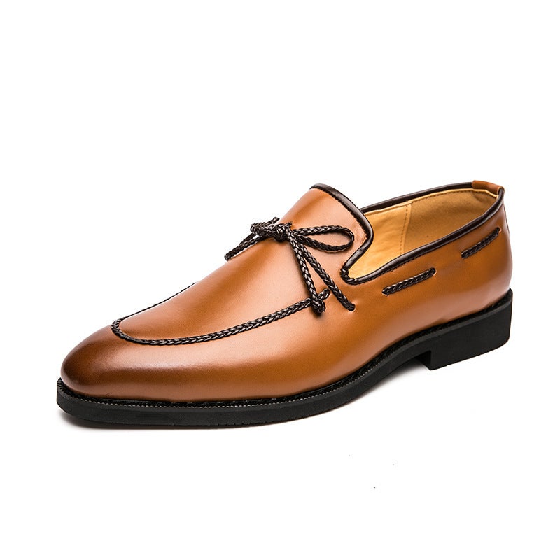 2021 new suits with casual men's shoes British style pointed toe set feet Korean youth low-top leather shoes fashionable and casual brown 43 - Image 1