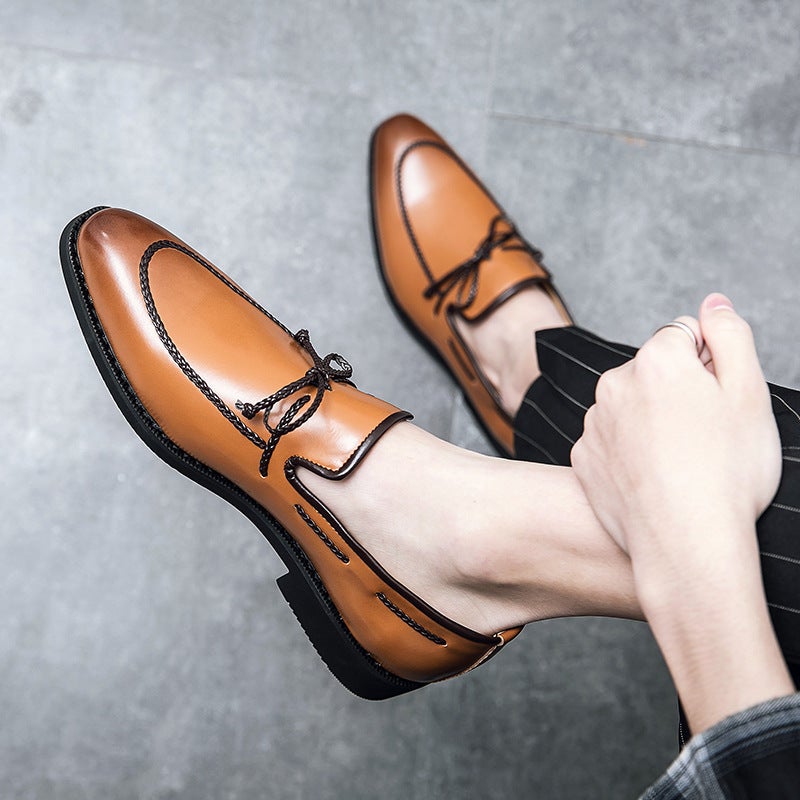 2021 new suits with casual men's shoes British style pointed toe set feet Korean youth low-top leather shoes fashionable and casual brown 43 - Image 4