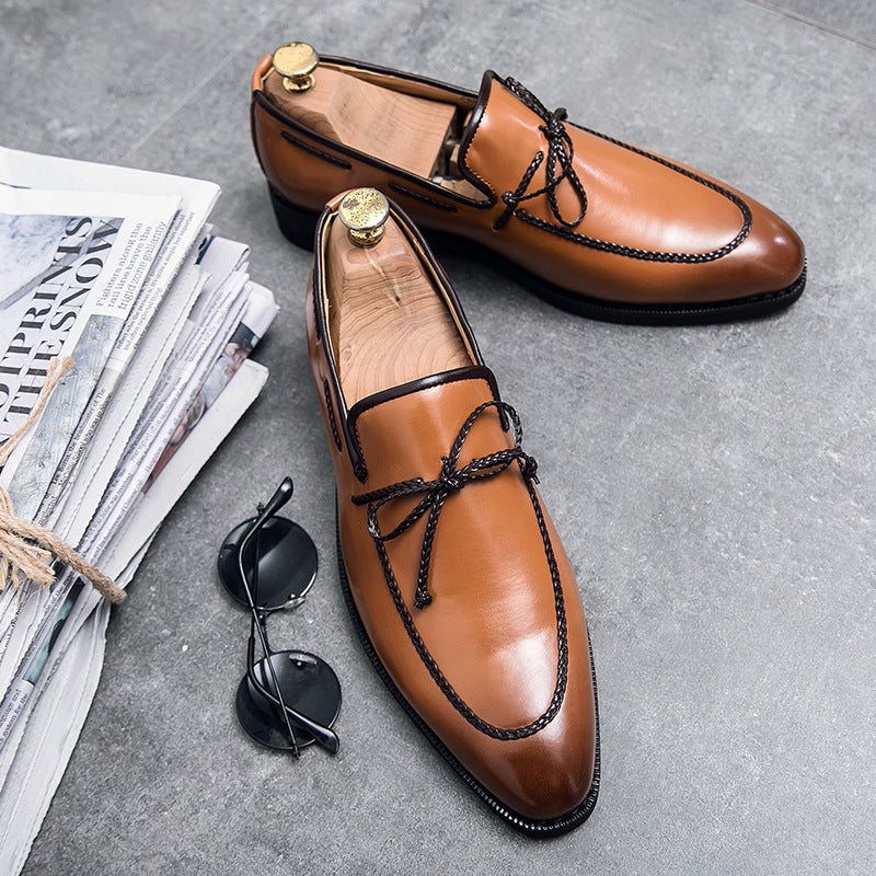 2021 new suits with casual men's shoes British style pointed toe set feet Korean youth low-top leather shoes fashionable and casual brown 43 - Image 2