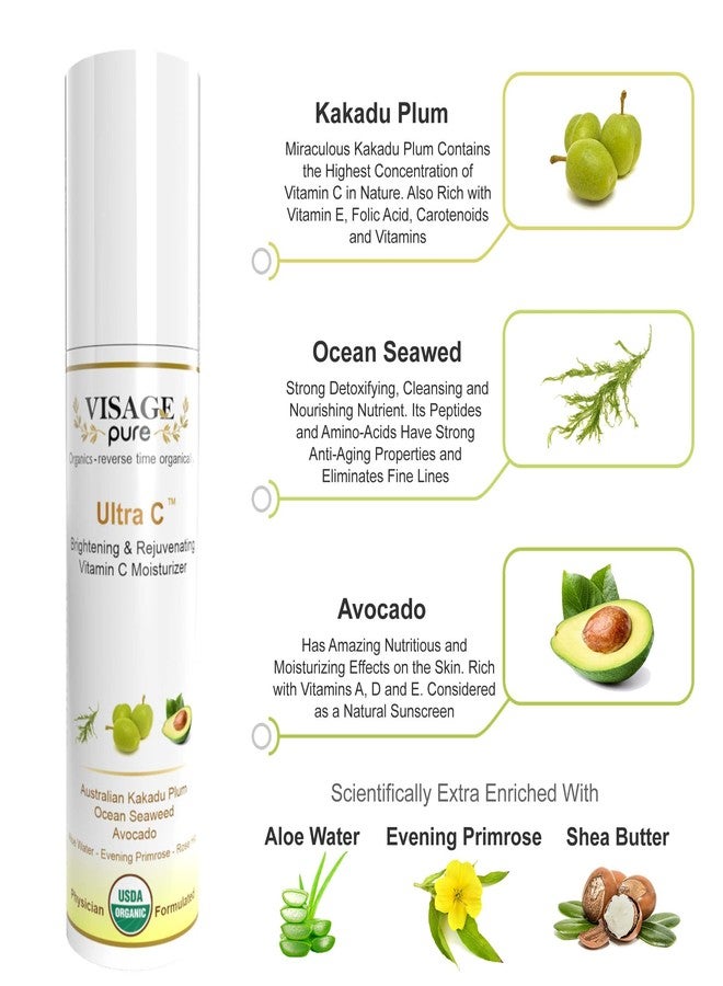 Visage Pure Ultra C - Brightening and Rejuvenating Anti-aging Face Moisturizer - Natural Advanced Vitamin C Moisturizer. Scientifically Formulated to Plump and Nourish the Skin and Promote Collagen Production Throughout the Day - USDA Organic - Physician Formulated - Research Supported - Image 2