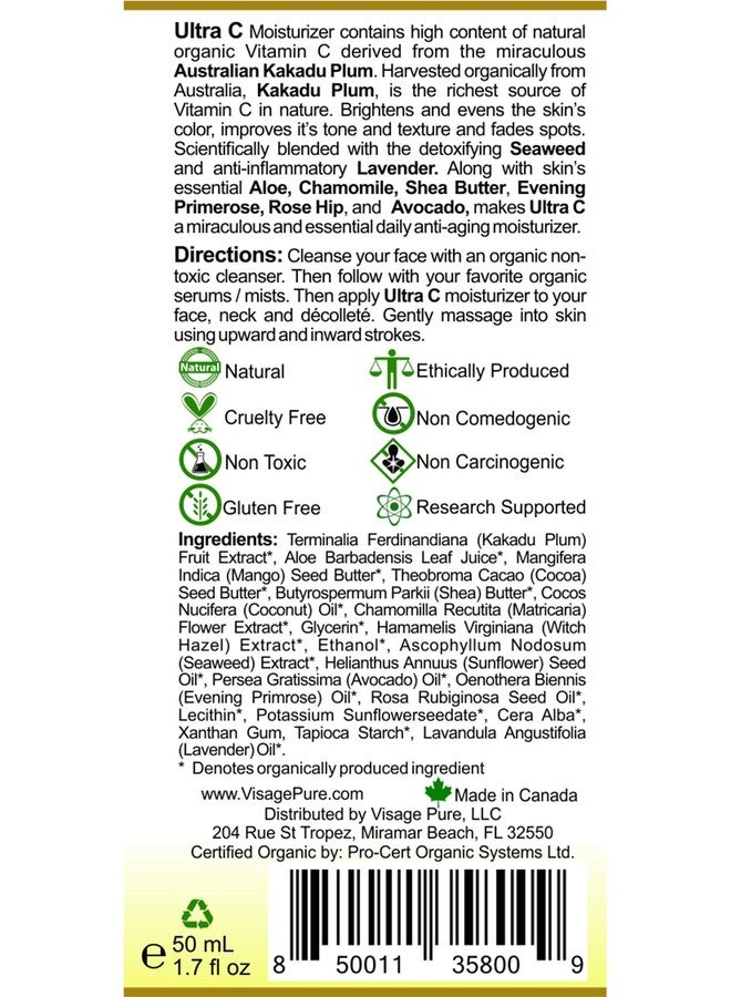 Visage Pure Ultra C - Brightening and Rejuvenating Anti-aging Face Moisturizer - Natural Advanced Vitamin C Moisturizer. Scientifically Formulated to Plump and Nourish the Skin and Promote Collagen Production Throughout the Day - USDA Organic - Physician Formulated - Research Supported - Image 3