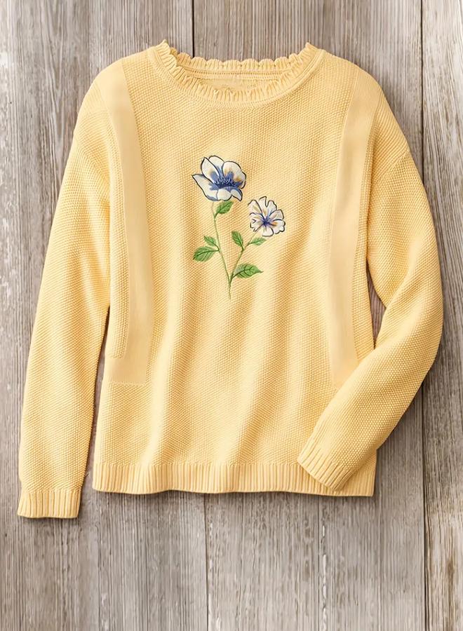 Take Two Plus Size Embroidered Flower Textured Knit Sweater - Image 3