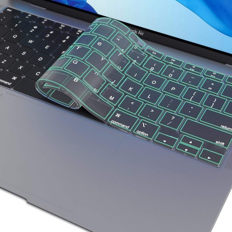Oaky لوحة مفاتيح لجهاز ماك بوك إير M1 13 بوصة إصدار 2020 طراز A2179، A2337 مع Touch ID وشاشة Retina غلاف لوحة مفاتيح رفيع للغاية مقاوم للماء والغبار - أخضر - Image 3