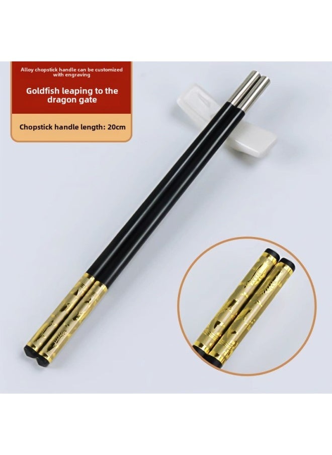 Generic - Disposable Chopsticks Head Fixed Printing Logo Can Change Head Stitching Chopsticks Handle Engraving Commercial Hotel Hotpot Special Chopsticks-Color:Goldfish Leaping Dragon Gate-20cm Chopstick Handle-Specifications:10 Pairs - Image 1