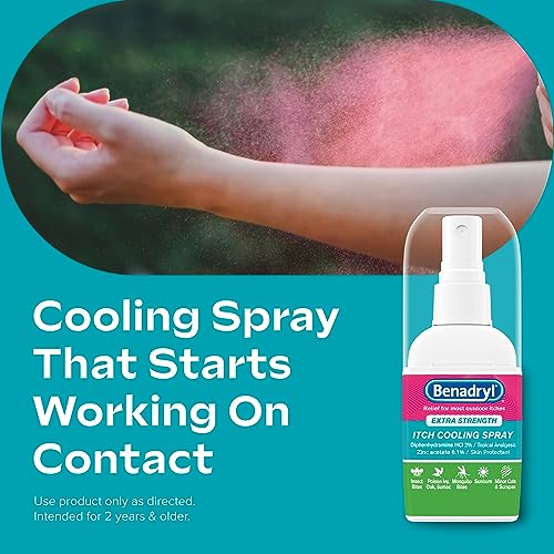 Benadryl Extra Strength Itch Cooling Spray, Topical Analgesic Spray with Diphenhydramine HCI & Zinc Acetate Skin Protectant for Fast Relief from Insect Bites, Travel Size, 2 fl. oz - Image 4