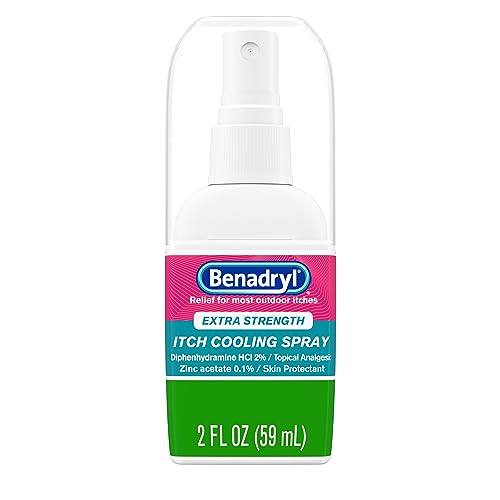 Benadryl Extra Strength Itch Cooling Spray, Topical Analgesic Spray with Diphenhydramine HCI & Zinc Acetate Skin Protectant for Fast Relief from Insect Bites, Travel Size, 2 fl. oz