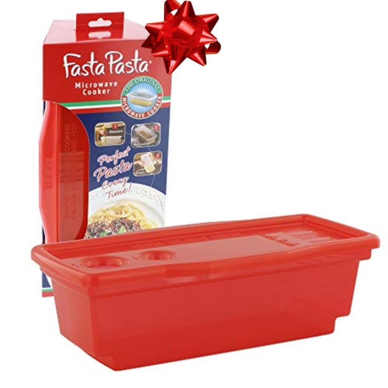 Fasta Pasta Microwave Pasta Cooker, Uncoated- The Original Fasta Pasta (Red)- Quickly Cooks up to 4 Servings- No Mess, Sticking or Waiting For Boil- Perfect Al Dente Pasta Every Time- For Dorms, Small Kitchens, or Offices  - Image 1