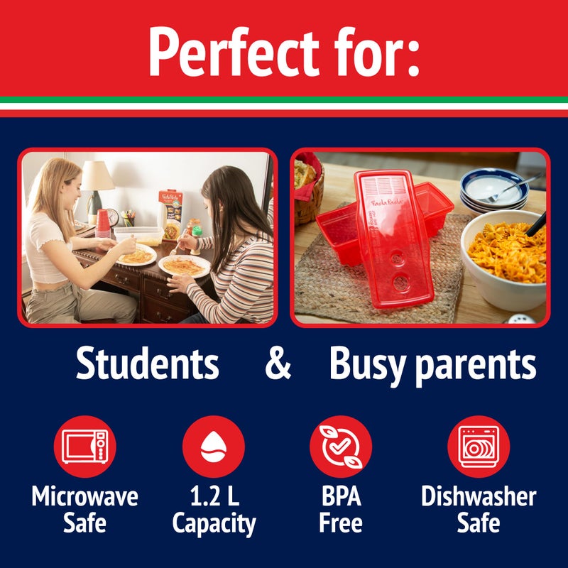 Fasta Pasta Microwave Pasta Cooker, Uncoated- The Original Fasta Pasta (Red)- Quickly Cooks up to 4 Servings- No Mess, Sticking or Waiting For Boil- Perfect Al Dente Pasta Every Time- For Dorms, Small Kitchens, or Offices  - Image 5