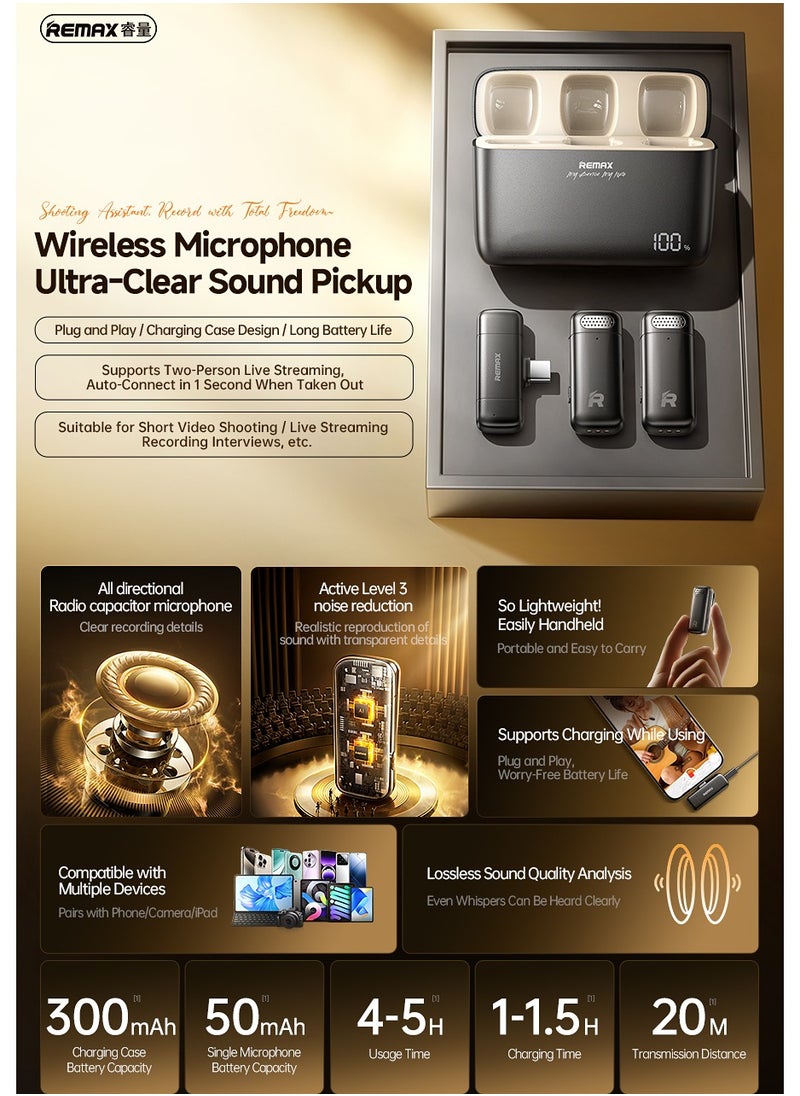REMAX - K15 Wireless Microphone 2-in-1 – Ultra-Clear Sound, Noise Reduction, 20M Range, Plug & Play, Type C - Image 1
