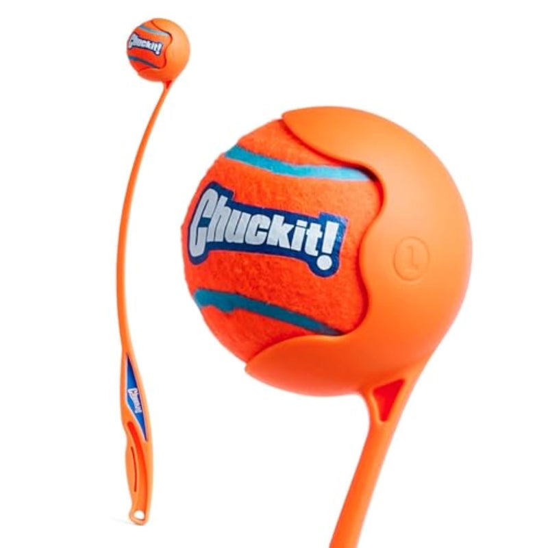 Chuckit Sport 26L Dog Ball Launcher Includes a 3inch Diameter Large Ball for Dogs 60100 Pounds Manual Thrower for Dog Balls With a Slim Ergonomic Handle 26inch Length - Image 2