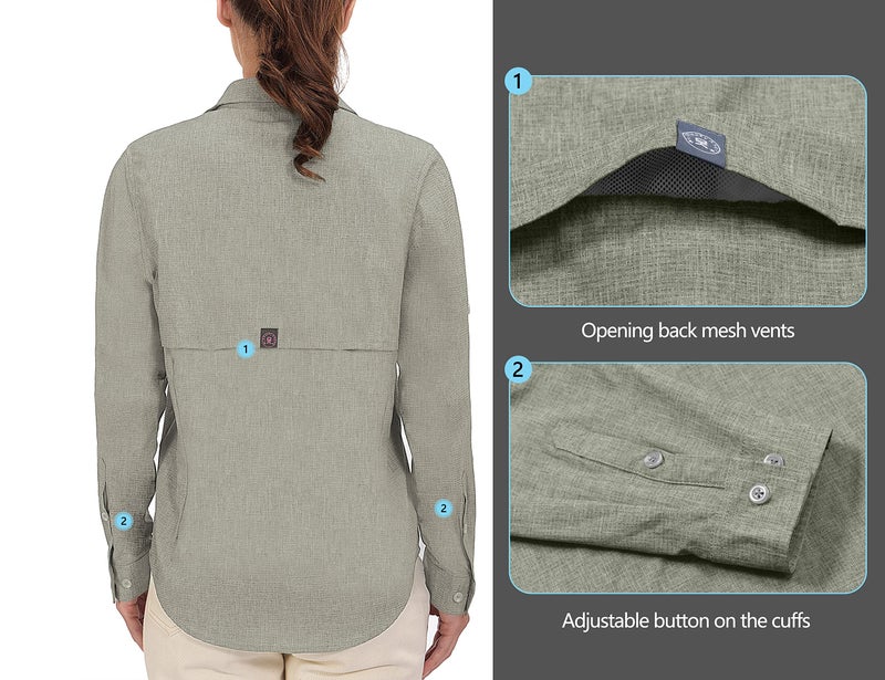 Little Donkey Andy Women's UPF 50+ UV Protection Shirt, Breathable Long Sleeve Fishing Hiking Shirt, Air-Holes Tech Laurel Oak Heather M - Image 5