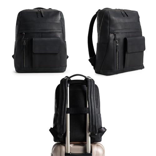 VELEZ Black Leather Backpack for Men & Women - Large Capacity Laptop Travel Backpack with 17" Sleeve - Vintage Travel Bag with Adjustable Straps, Multiple Pockets & Trolley Sleeve - Image 3