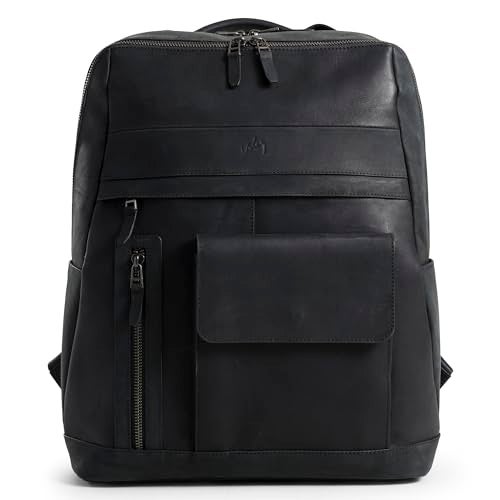 VELEZ Black Leather Backpack for Men & Women - Large Capacity Laptop Travel Backpack with 17" Sleeve - Vintage Travel Bag with Adjustable Straps, Multiple Pockets & Trolley Sleeve - Image 1