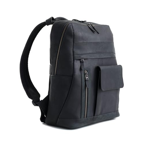 VELEZ Black Leather Backpack for Men & Women - Large Capacity Laptop Travel Backpack with 17" Sleeve - Vintage Travel Bag with Adjustable Straps, Multiple Pockets & Trolley Sleeve - Image 4