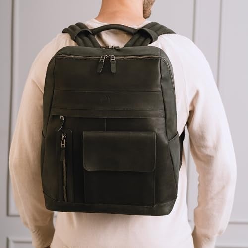 VELEZ Black Leather Backpack for Men & Women - Large Capacity Laptop Travel Backpack with 17" Sleeve - Vintage Travel Bag with Adjustable Straps, Multiple Pockets & Trolley Sleeve - Image 5