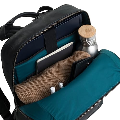 VELEZ Black Leather Backpack for Men & Women - Large Capacity Laptop Travel Backpack with 17" Sleeve - Vintage Travel Bag with Adjustable Straps, Multiple Pockets & Trolley Sleeve - Image 2
