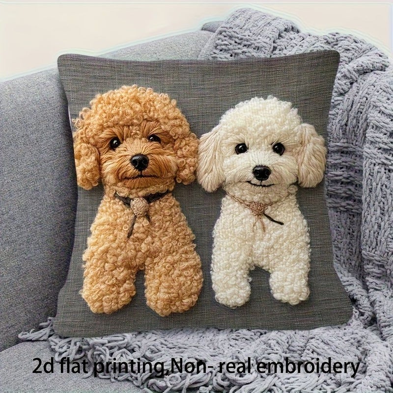 Adorable Poodle Dog Pillowcase 18x18 Inch Soft Minimalist Pet Decor Pillow Cover With Beige White Puppy Print - Image 4