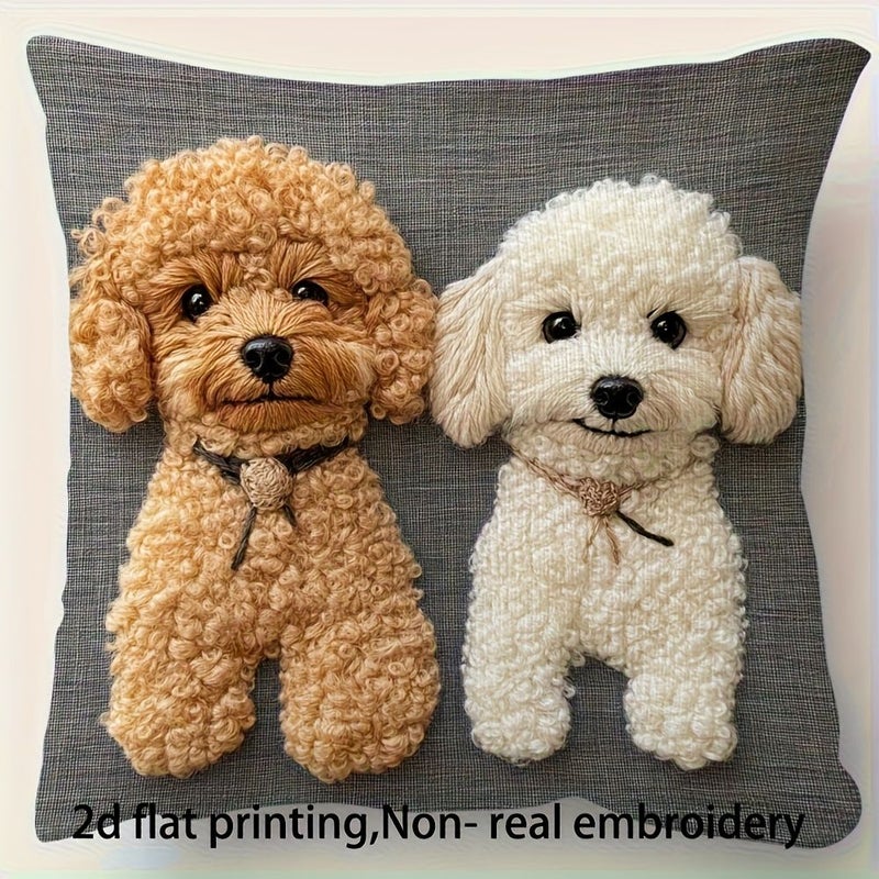 Adorable Poodle Dog Pillowcase 18x18 Inch Soft Minimalist Pet Decor Pillow Cover With Beige White Puppy Print - Image 1