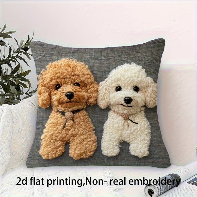 Adorable Poodle Dog Pillowcase 18x18 Inch Soft Minimalist Pet Decor Pillow Cover With Beige White Puppy Print - Image 5