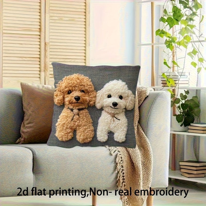 Adorable Poodle Dog Pillowcase 18x18 Inch Soft Minimalist Pet Decor Pillow Cover With Beige White Puppy Print - Image 2
