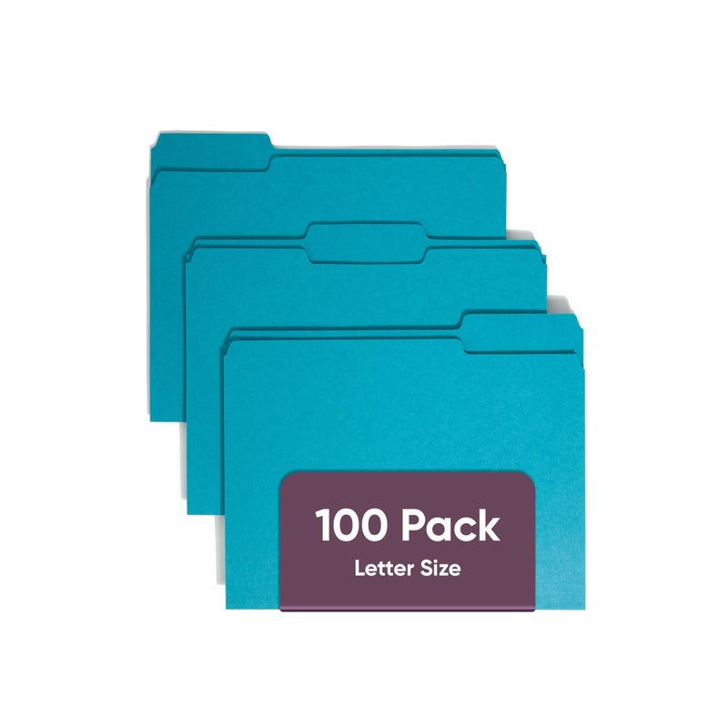 Smead Standard File Folders, 100 Count, Teal, 1/3-Cut Tabs, Letter Size (13143) - Image 1