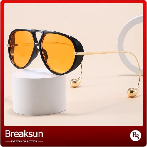 Breaksun Women's Oversized Aviator Sunglasses Retro Trendy Shield Sun Glasses Big Orange lens Vintage Shades (Black Orange+Tortoise/Green) - Image 5