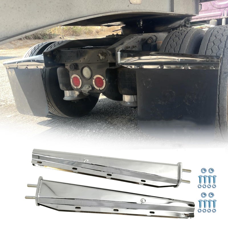 GaeaAuto Stainless Steel Straight Spring Loaded Mud Flap Hanger Set 2.5" Bolt Spacing 30" Length with Aluminum Reflective Tapes fit for Semi Trucks, 2 pcs - Image 5