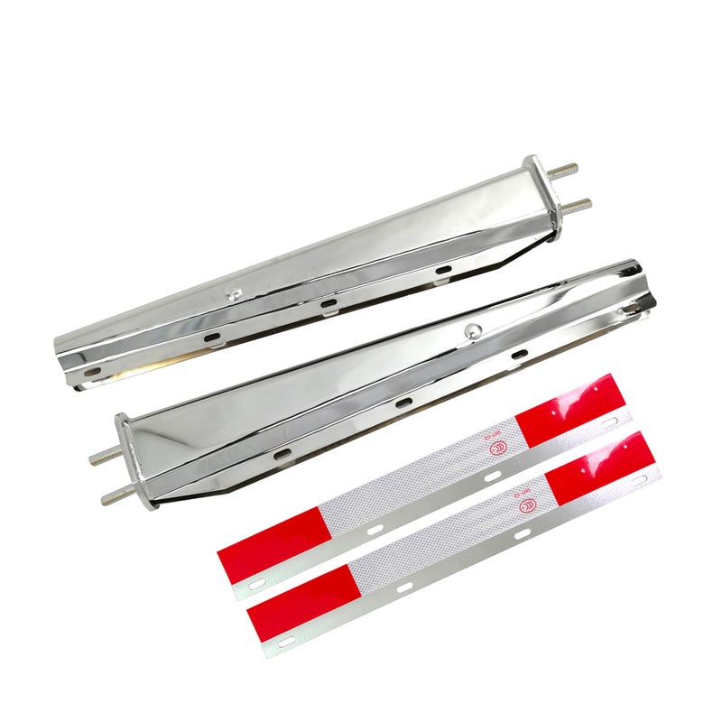 GaeaAuto Stainless Steel Straight Spring Loaded Mud Flap Hanger Set 2.5" Bolt Spacing 30" Length with Aluminum Reflective Tapes fit for Semi Trucks, 2 pcs - Image 1