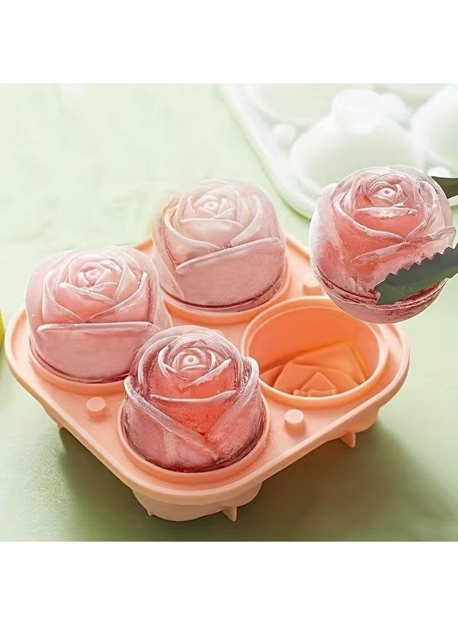 Goolsky 1pc 4 Grids Rose Ice Cube Mold, Multifunctional Chocolate, Jelly, Ice Cube Tray, RV Party Kitchen Refrigerator Supplies, for Bakery, Refrigerator Storage, Kitchen Accessories, Stylish Tray, Creative Kitchenware, Easy to Clean, Highquality Tray, Jelly Mold, Multifunctional Tray, Dessert Lovers, Rv Travelers - Image 3