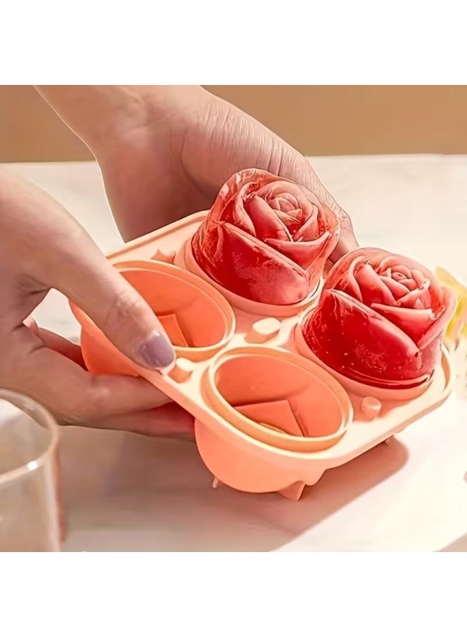 Goolsky 1pc 4 Grids Rose Ice Cube Mold, Multifunctional Chocolate, Jelly, Ice Cube Tray, RV Party Kitchen Refrigerator Supplies, for Bakery, Refrigerator Storage, Kitchen Accessories, Stylish Tray, Creative Kitchenware, Easy to Clean, Highquality Tray, Jelly Mold, Multifunctional Tray, Dessert Lovers, Rv Travelers - Image 1