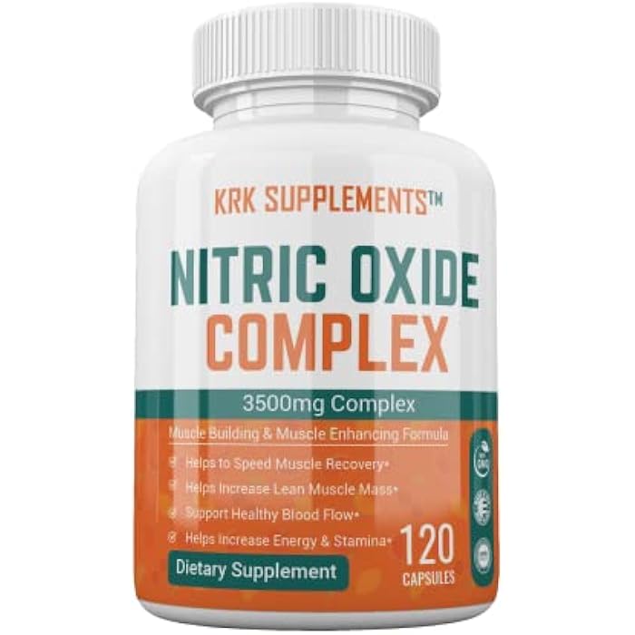 KRK SUPPLEMENTS 1 Bottle Nitric Oxide Complex 3500mg Per Serving L-Arginine HCL AAKG AKG Alpha Ketoglutarate Citrulline Malate 120 Capsules - Image 1