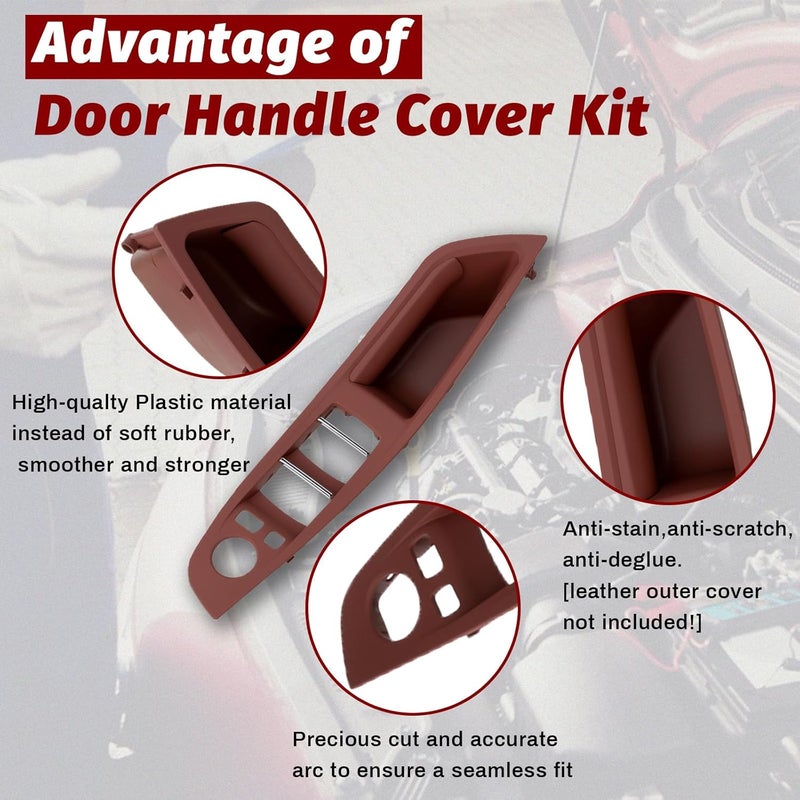 Qagea Inner Door Pull Handles Kit 7PCS fit for 20102016 BMW 5 Series 520 523 525 528 530 535 F10F11 Driver Side Window Switch Armrest Passenger Door Pull Handle Window Switch Covers Red Brown - Image 4