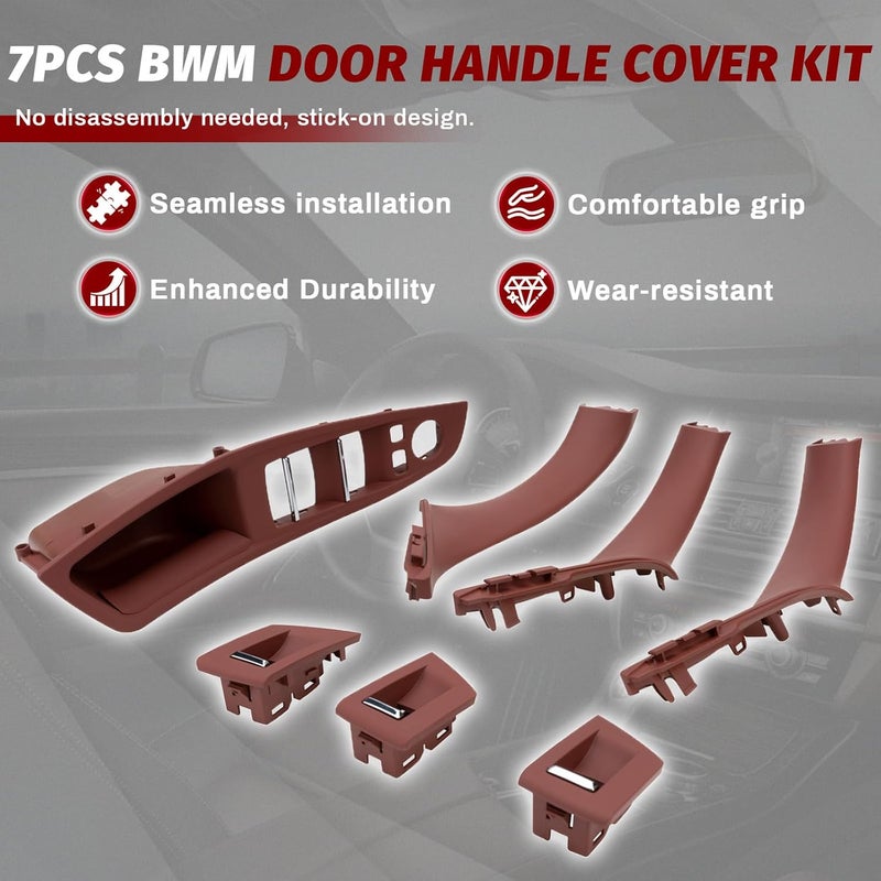 Qagea Inner Door Pull Handles Kit 7PCS fit for 20102016 BMW 5 Series 520 523 525 528 530 535 F10F11 Driver Side Window Switch Armrest Passenger Door Pull Handle Window Switch Covers Red Brown - Image 5