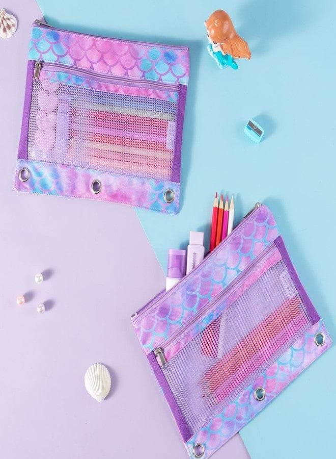 WAWSAM Mermaid Pencil Pouch for 3 Ring Binder, Binder Pencil Pouches for Girls with Zipper, Pencil Case with Clear Window, Cosmetic Bags for Office School College Supplies - Image 5