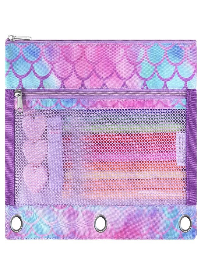 WAWSAM Mermaid Pencil Pouch for 3 Ring Binder, Binder Pencil Pouches for Girls with Zipper, Pencil Case with Clear Window, Cosmetic Bags for Office School College Supplies - Image 1