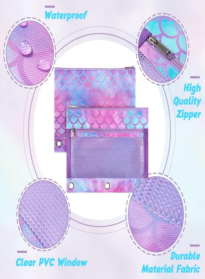 WAWSAM Mermaid Pencil Pouch for 3 Ring Binder, Binder Pencil Pouches for Girls with Zipper, Pencil Case with Clear Window, Cosmetic Bags for Office School College Supplies - Image 3