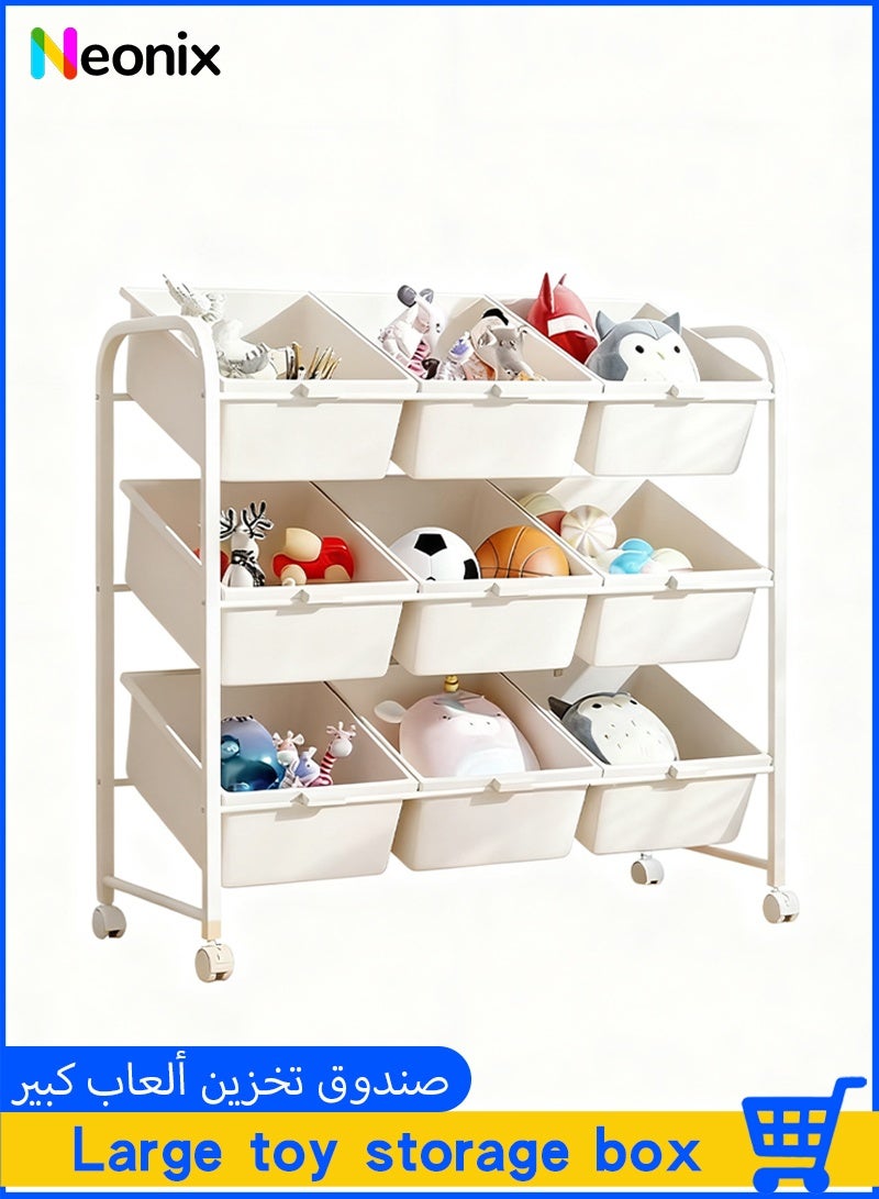Neonix Three-tier children's toy storage unit with nine removable compartments, serving as both a toddler bookshelf and toy organiser. This contemporary toy rack is ideal for children's bedrooms, playrooms and nurseries. - Image 1