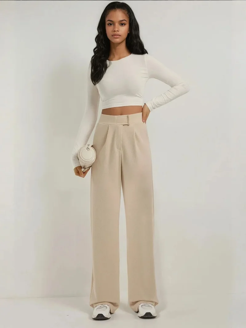 زوبعة بنطلون بالازو بخصر مرتفع وخصر مطاطي من الكريب