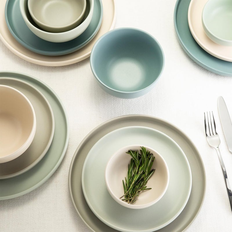 Sango 16-Piece Stoneware Dinnerware Set for 4, Satin Glazed Plates and Bowls Sets with Matte Finish, Ceramic Dish Set, Durable Kitchen Dishes, Microwave & Dishwasher Safe Dining, Rollo Artist's Blend - Image 3