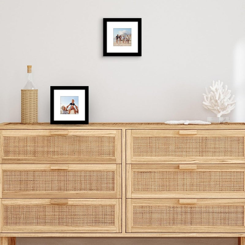 Americanflat 7x7 Picture Frame with Polished Plexiglass - Set of 2 - Use as 4x4 Frame with Mat or Display 7x7 Photo Without Mat - Galleria Collection - Square Frames for Tabletop and Wall - Black - Image 4