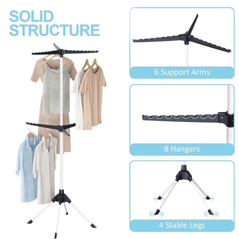 APEXCHASER Clothes Drying Rack Folding, 2-Tier Drying Rack Clothing, Laundry Rack Collapsible, Clothes Airer with 4 Legs 6 Arms for 48 Hangers, Foldable Clothes Horse Indoor Outdoor RV Beach, Black - Image 4