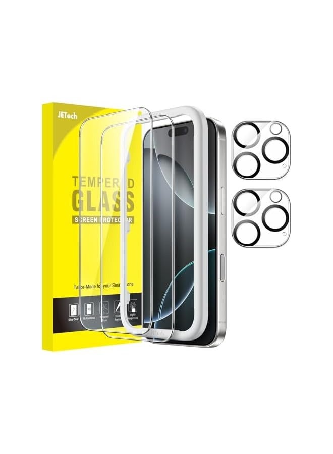 جي تيك واقي شاشة لهاتف iPhone 16 Pro مقاس 6.3 بوصات مع واقي عدسة الكاميرا، أداة سهلة التركيب، طبقة من الزجاج المقسى، شفاف عالي الدقة، عبوتان لكل منهما - Image 1