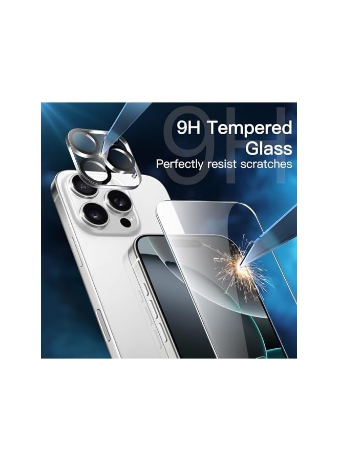 جي تيك واقي شاشة لهاتف iPhone 16 Pro مقاس 6.3 بوصات مع واقي عدسة الكاميرا، أداة سهلة التركيب، طبقة من الزجاج المقسى، شفاف عالي الدقة، عبوتان لكل منهما - Image 3