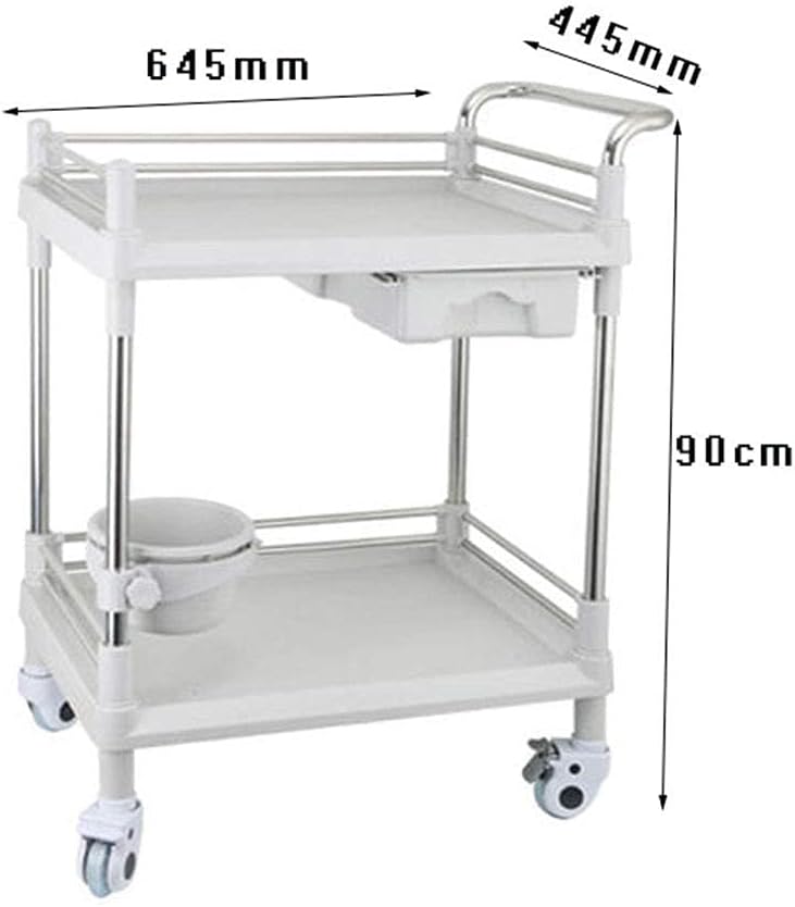 Multifunctional Storage Trolley,Household Serving Cart 2-Shelf Beauty Hair Salon Spa Trolley Laboratory Cart with Handle One Drawer,Steel Abs Utility Tool Cart Movable Hand Trucks,S - Image 2